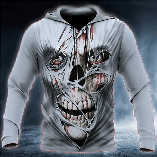 

Herren Hoodie Sweatshirt Kapuze Grau Mit Kapuze Totenkopf Motiv Grafik-Drucke Bedruckt Täglich Sport 3D-Druck Basic Strassenmode Designer Frühling Herbst Bekleidung Kapuzenpullover Sweatshirts