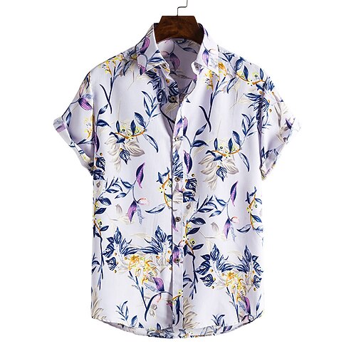 

Men's Shirt Summer Hawaiian Shirt Floral Graphic Prints Turndown White Street Casual Short Sleeves Button-Down Print Clothing Apparel Tropical Fashion Hawaiian Designer