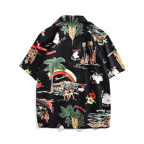 

Men's Shirt Summer Hawaiian Shirt Coconut Tree Graphic Prints Turndown Black Casual Holiday Short Sleeve Button-Down Print Clothing Apparel Tropical Fashion Hawaiian Soft