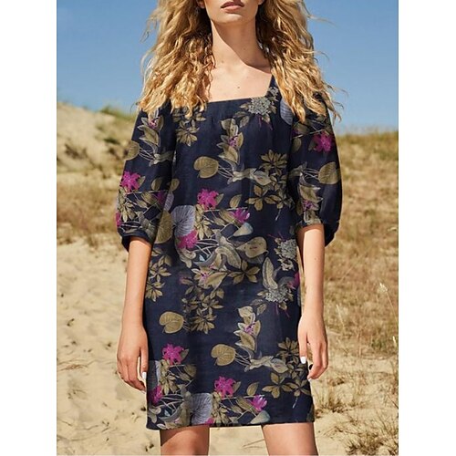

vestido de suéter casual feminino vestido de suéter mini vestido de suéter amarelo vermelho azul marinho meia manga impressão gráfica verão primavera decote quadrado moda outono vestido de suéter