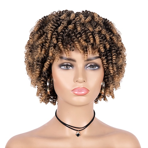 

perruques afro frisées courtes avec frange pour femmes perruque synthétique bouclée crépue pour femmes noires perruques de cheveux bouclés crépus parfaites pour un usage quotidien