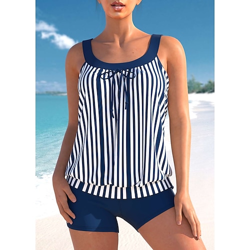 

Per donna Costumi da bagno Tankini 2 pezzi Normale Costume da bagno 2 pezzi Stampe A strisce Blu Verde Costumi da bagno Sportivo Abbigliamento mare Estate