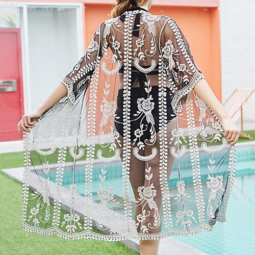 

Women's Swimwear Cover Up Normal Swimsuit Mesh Plain Black Bathing Suits Sports Summer