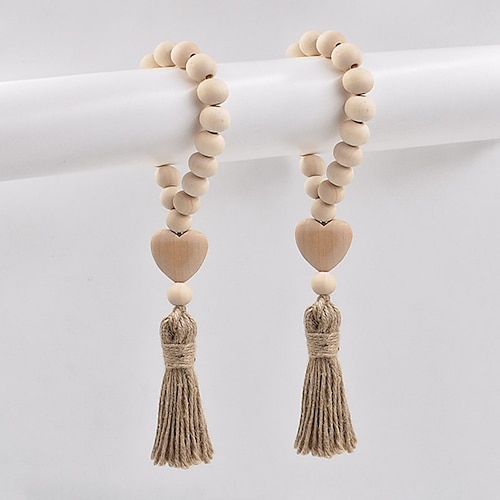 

Wood Bead GarlandFarmhouse Tassels Beads Rustic Country Decor Prayer Beads for Home Door Knob Decoration