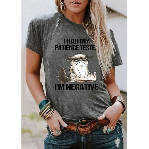 

T shirt Tee Femme Blanche Jaune Vert Claire Graphic Chat Imprimer Manche Courte du quotidien Vacances basique Col Rond Normal 100% Coton Standard Chat S