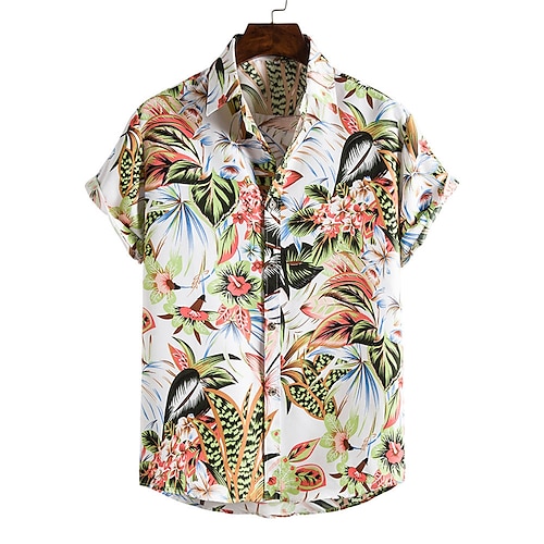 

Men's Shirt Summer Hawaiian Shirt Floral Graphic Prints Turndown White Dark Blue Street Casual Short Sleeves Button-Down Print Clothing Apparel Tropical Fashion Hawaiian Designer