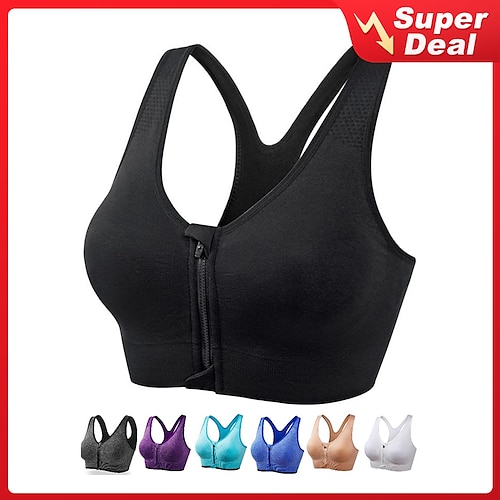 

Women's High Support Sports Bra Running Bra Racerback Zip Front Bra Top Padded Yoga Fitness Gym Workout Breathable Quick Dry Shockproof Light Khaki Green Black Solid Colored