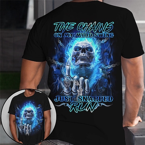 

Herre T skjorte T-skjorter Tilbake Print T-skjorte Grafisk Hodeskaller Crew-hals Klær 3D-utskrift utendørs Avslappet Kortermet Trykt mønster Årgang Mote Designer