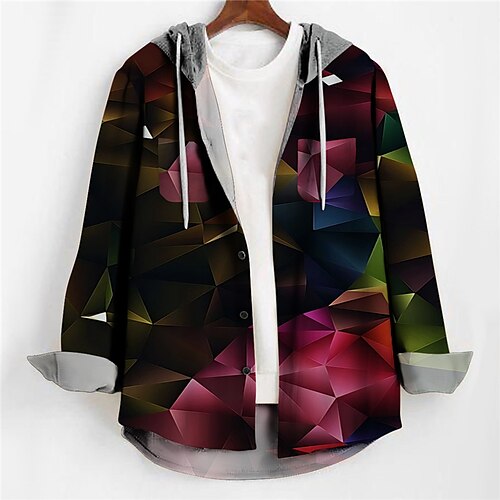 

Men's Shirt Abstract Graphic Prints Geometry Hooded Fuchsia Green Outdoor Street Long Sleeve Print Clothing Apparel Fashion Designer Casual Soft