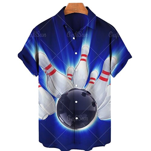 

Men's Shirt Summer Hawaiian Shirt Graphic Prints Bowling Ball Turndown Blue Brown Green Street Casual Short Sleeves Button-Down Print Clothing Apparel Tropical Fashion Hawaiian Designer