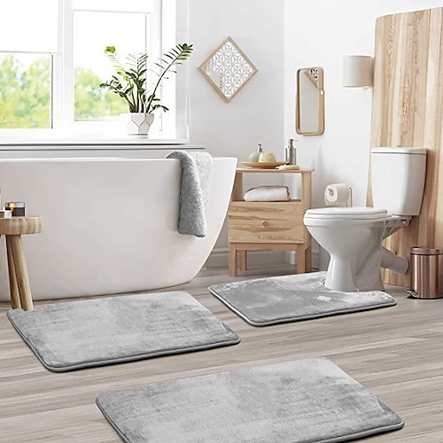 Bathroom Rugs Sets 3 Piece, Velvet Memory Foam Bath Mat - Non-Slip, Machine Wash, Bath Rugs - Dries Quickly, Ultra Soft Bath Mats for Bathroom