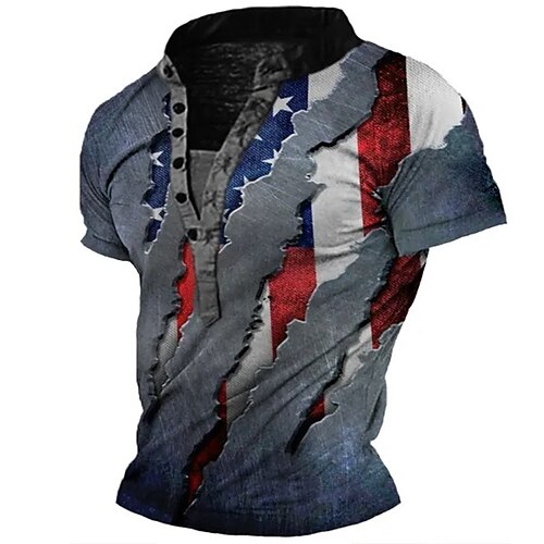 

Per uomo Camicia Henley Magliette Pop art Bandiera americana Bandiera Henley Abbigliamento Stampa 3D Esterno Giornaliero Manica corta Bottone giù Stampa Di tendenza Informale Comodo