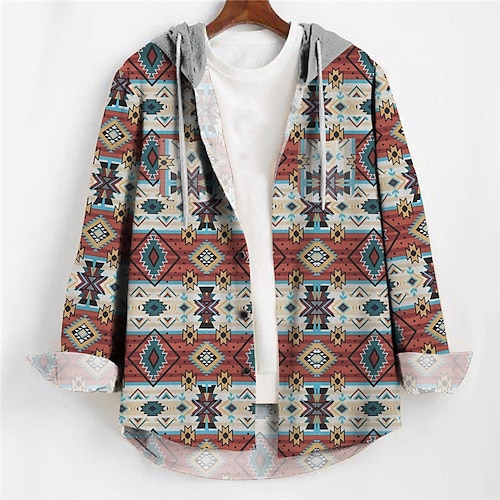 

Men's Shirt Tribal Graphic Prints Geometry Hooded Blue Orange Outdoor Street Long Sleeve Print Clothing Apparel Vintage Designer Ethnic Style Casual