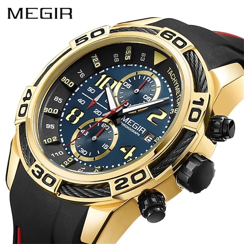 

Reloj deportivo megir para hombre, cronógrafo de lujo, relojes de pulsera de cuarzo, pulsera militar de silicona