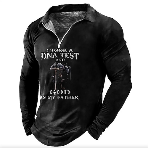 

Herre POLO T-skjorte Golf skjorte Zip Polo Bokstaver Grafiske trykk Soldier Aftæpning Svart Brun utendørs Gate Langermet Glidelås Trykt mønster Klær Mote Gatemote Designer Myk