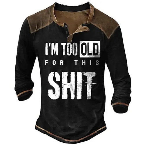 

Herre Henley-skjorte T-Shirts Grafisk Bogstaver Henley Tøj 3D-udskrivning udendørs Afslappet Langærmet Knap ned Trykt mønster Mode Designer Bekvem