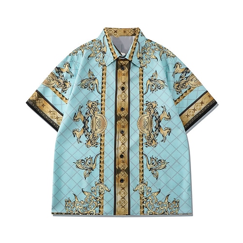 

Men's Shirt Summer Hawaiian Shirt Floral Graphic Prints Turndown Blue Street Casual Short Sleeves Button-Down Print Clothing Apparel Tropical Fashion Hawaiian Designer