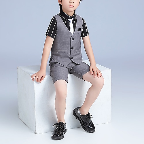 

abito da festa in quattro pezzi (pantaloni camicia gilet papillon) bambini ragazzi abiti da portatore manica corta poliestere dolce primavera 3-17 anni