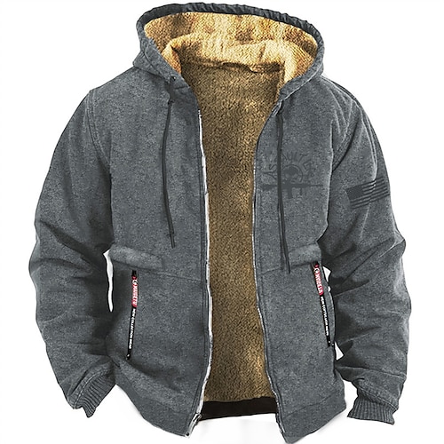 

Men's Hoodie Full Zip Hoodie Sweat Jacket Brown Gray Hooded Graphic Letter Print Sports & Outdoor Sports Streetwear Hot Stamping Fleece Basic Designer Casual Winter Clothing Apparel Hoodies