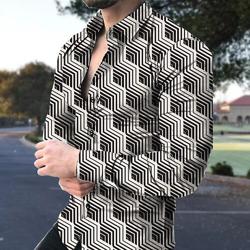 

Men's Shirt Graphic Prints Geometry Turndown Black Outdoor Street Long Sleeve Button-Down Print Clothing Apparel Sports Fashion Streetwear Designer