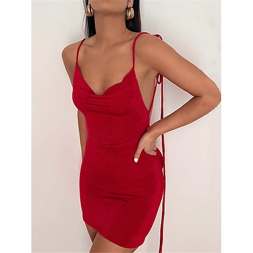

Per donna Vestito tubino Abito sexy Abito sottoveste Mini abito Rosso Beige Senza maniche Colore puro Schiena scoperta Estate Primavera Con bretelline Festa 2023 S M L