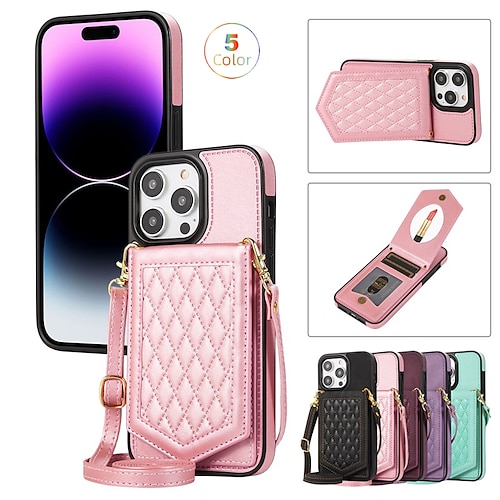 

telefon Etui Til Apple Bagcover iPhone 14 Pro Max 13 12 11 Pro Max Mini X XR XS 8 7 Plus Bærbar Spejl Anti-tyveri Ensfarvet TPU PU Læder