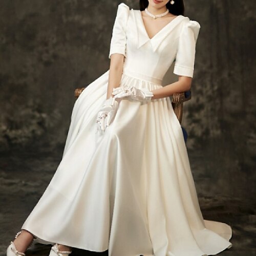 

Bridal Shower Vestitini bianchi Abiti da sposa Alla caviglia Linea-A Manica corta A V Raso Con A pieghe 2023 Abiti da sposa