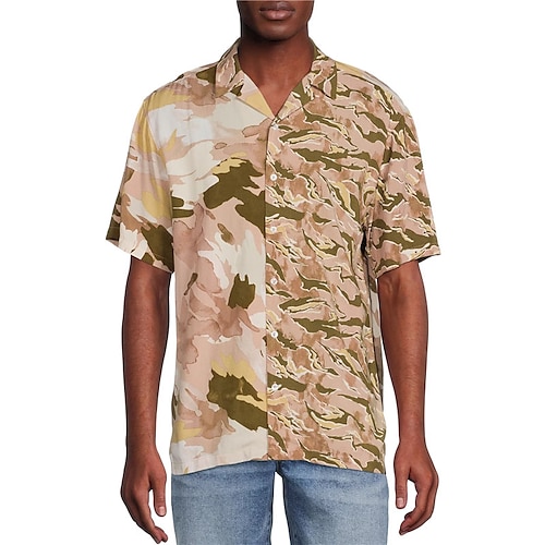 

Men's Shirt Summer Hawaiian Shirt Graphic Prints Camo / Camouflage Turndown Pink Casual Holiday Short Sleeve Button-Down Print Clothing Apparel Tropical Fashion Hawaiian Soft