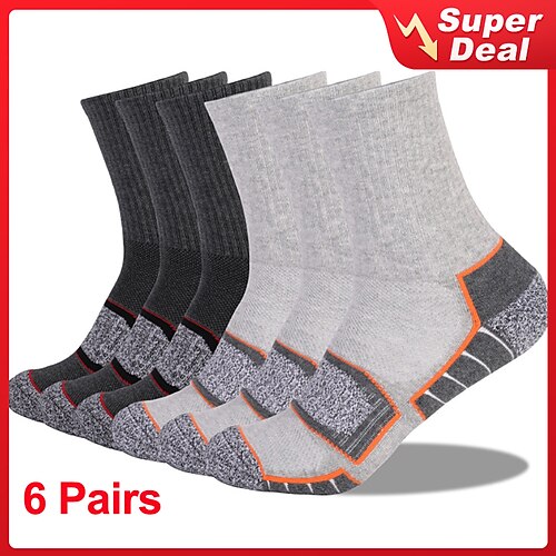 

6 Pairs Men's Women's Hiking Socks Ski Socks Sports Socks Winter Outdoor Windproof Warm Breathable Quick Dry Socks Cotton WhiteBlack Light gray dark gray Black for Hunting Ski / Snowboard Fishing