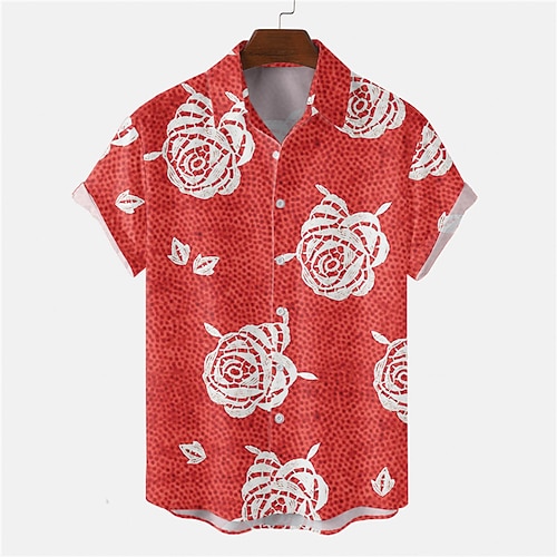 

Men's Shirt Summer Hawaiian Shirt Heart Graphic Prints Turndown Wine Pink Red Fuchsia Rainbow Street Casual Short Sleeves Button-Down Print Clothing Apparel Tropical Fashion Hawaiian Designer