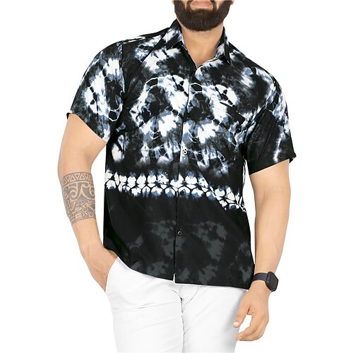 

Men's Shirt Summer Hawaiian Shirt Tie Dye Graphic Prints Turndown Blue Casual Holiday Short Sleeve Button-Down Print Clothing Apparel Tropical Fashion Hawaiian Soft