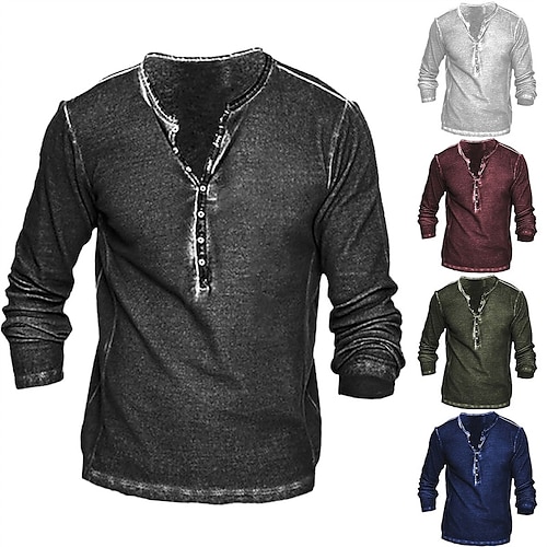 

Hombre Henley Shirt Camisa de manga larga Plano Henley Calle Vacaciones Manga Larga Ropa Design Básico Contemporáneo moderno