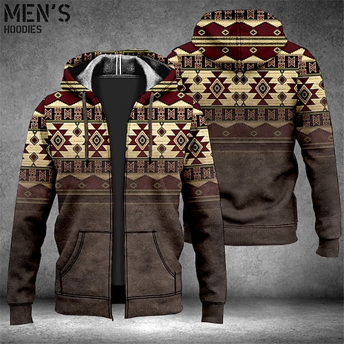 

Homme Sweat à capuche zippé Veste Bleu Marron Vert Gris Capuche Style Bohème Imprimés Photos Zippé Imprimer Sport Loisir du quotidien Des sports 3D effet Vêtement de rue Design Casual Printemps