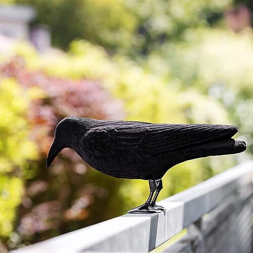 

Crow Figurine Miniature Resin Crow Statue Garden Raven Figurine Bird Repellent Devices Black