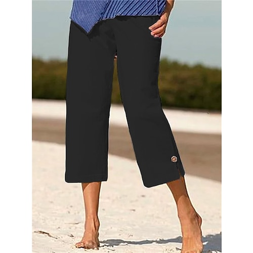 

Women's Linen Pants Chinos Capri shorts Faux Linen Black White Red Fashion Casual Daily Side Pockets Split Calf-Length Comfort Plain S M L XL XXL