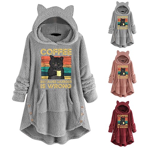 

Inspired by Animal Cat Sweatshirt Cat Ear Fleece Hoodie Anime Pront Pocket Teddy Plain Button Hoodie For Women's Adults' Hot Stamping Flannel Casual Daily