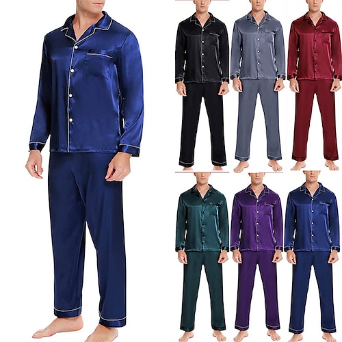 

Per uomo loungewear Set pigiama Top e pantalone del pigiama Pigiama di seta 1 set Liscio Moda Informale Interni Giornaliero Da letto Poliestere Traspirante Morbido Bavero Manica lunga Camicia