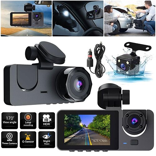 

Y15 1080p New Design / HD / 360° monitoring Car DVR 170 Degree Wide Angle 2 inch IPS Dash Cam with Night Vision / motion detection / Loop recording 4 infrared LEDs Car Recorder