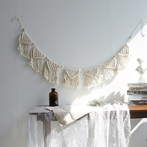 

Macramê de algodão feito à mão tapeçaria de parede grande boho casamento pano de fundo decoração de parede para sala de estar