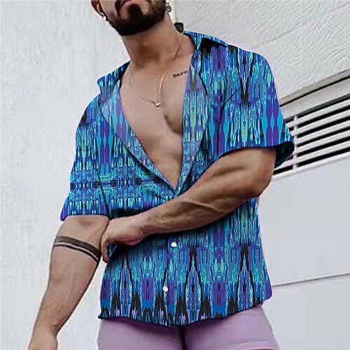 

Men's Shirt Summer Hawaiian Shirt Graphic Prints Turndown Yellow Blue Street Casual Short Sleeves Button-Down Print Clothing Apparel Tropical Fashion Boho Hawaiian