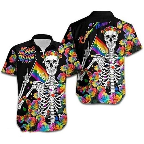 

Men's Shirt Summer Hawaiian Shirt Skull Rose Graphic Prints Pride Turndown Black Street Casual Short Sleeves Button-Down Print Clothing Apparel Tropical Fashion Hawaiian Designer