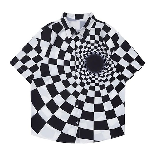 

Men's Shirt Optical Illusion Graphic Prints Turndown Black Street Casual Short Sleeve Button-Down Print Clothing Apparel Fashion Streetwear Designer Soft