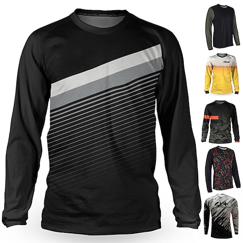 

21Grams Herre Downhill Jersey Langermet Sykkel Topper med 3 baklommer Fjellsykling Veisykling Pustende Fukttransport Myk Hurtigtørkende Mørkegrå Svart Gul Stribe Polyester sport Klær