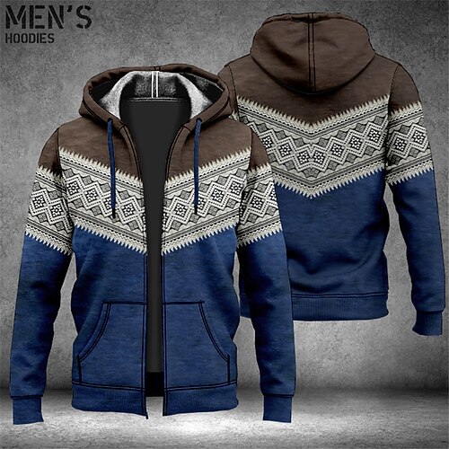 

Per uomo Felpa con cappuccio a zip intera Giacca di pelle Rosso Blu Marrone Verde Con cappuccio Color Block Stile boho Stampe astratte Cerniera Stampa Sportivo Giornaliero Sport Stampa 3D Streetwear