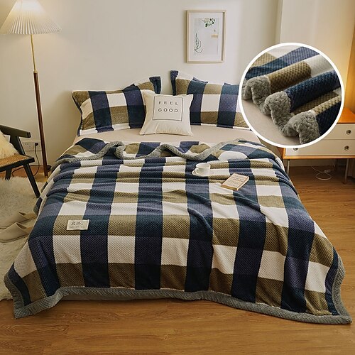 

Super Soft Peas Velvet Jacquard Blanket Good Quality Plaid Printed Household Blanket Soft Microfiber Throw Blanket for Bed Sofa Couch Travel Camping