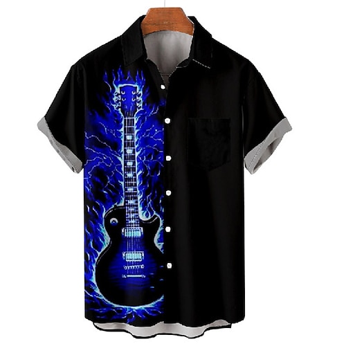 

Homens Camisa Social Camisa havaiana Estampas Abstratas Labareda Guitarra Aberto para a Lateral Amarelo Vermelho Azul Real Azul Roxo Ao ar livre Rua Manga Curta Botão para baixo Imprimir Roupa