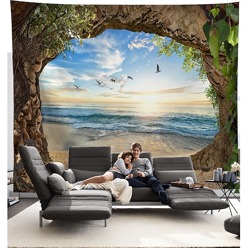

Ocean Cave Wall Tapestry Landscape Sunset Island Art Decor Photograph Backdrop Blanket Curtain Hanging Home Bedroom Living Room Decoration