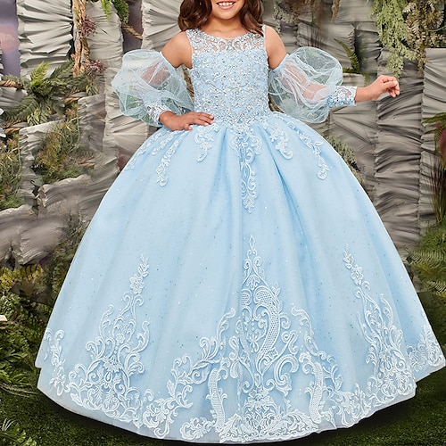 

Da principessa Lungo Abito da damigella d'onore bambina Festa dei 15 anni Bambine Abito da ballo carino Raso con Con applique Brillante e glitterato Frozen Misura 3-16 anni