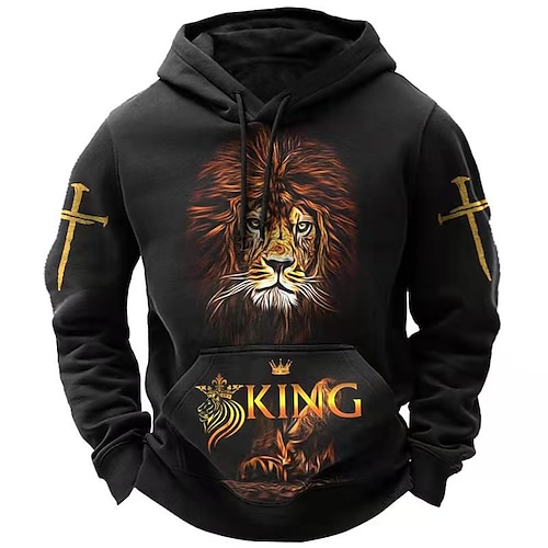 

Men's Pullover Hoodie Sweatshirt Black Hooded Animal Lion Graphic Prints Print Daily Sports 3D Print Basic Streetwear Designer Spring Fall Clothing Apparel Hoodies Sweatshirts