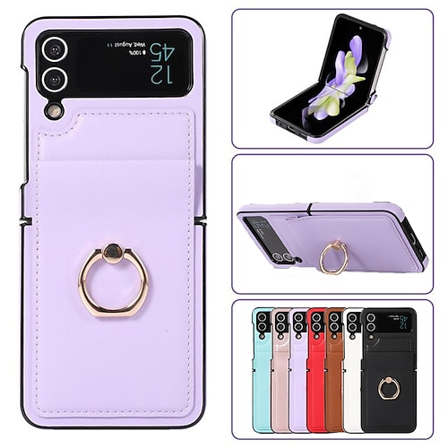 

telefon Etui Til Samsung Galaxy Flip Etui Z Flip 4 Z Flip 3 Ringholder Vend Anti-rids Ensfarvet TPU PU Læder